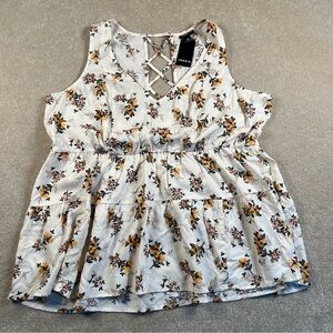 Torrid Sleeveless Blouse Floral Lace Up Back Tiered Babydoll Summer NWT M/L